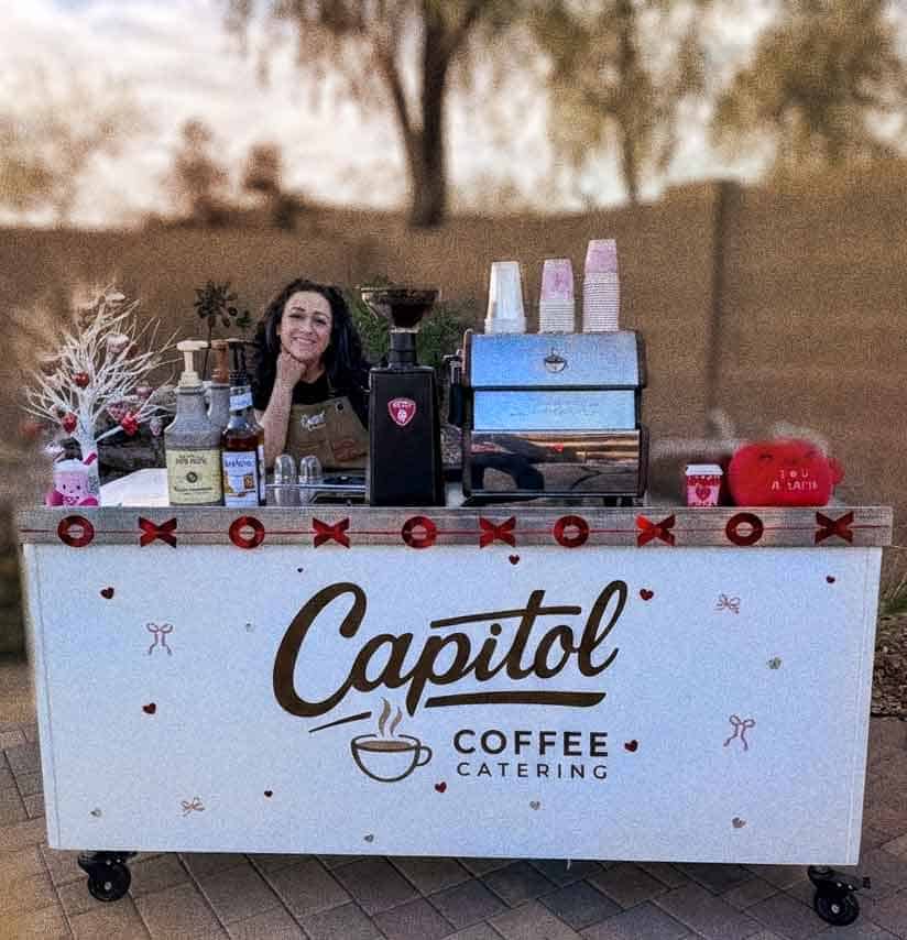 Capitol Coffee Catering cart decorated for an outdoor event